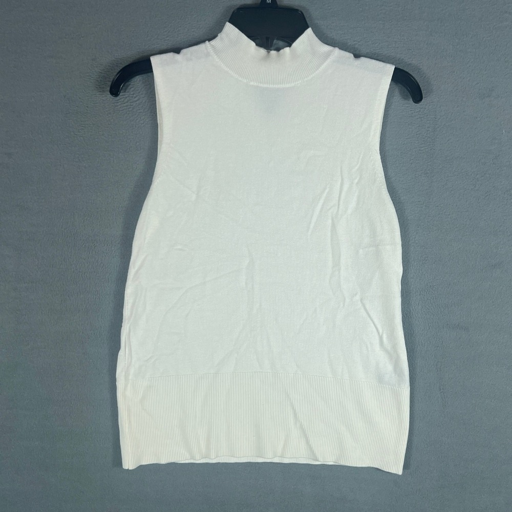 Worthington Womens Sleeveless Sweater M White Solid Mock Neck Pullover Shell